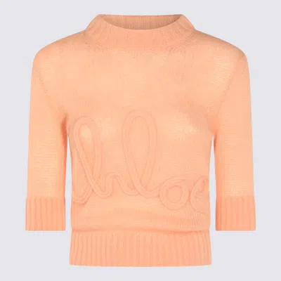 Chloé Logo Embroidery Sweater Sweaters And Cardigans Pink In Neutral