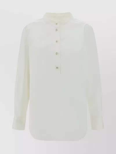 Chloé Mandarin Collar Long Sleeve Monochrome Top In White