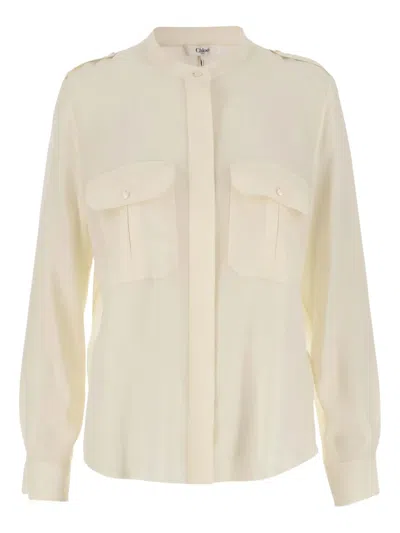 Chloé Mandarin-collar Silk Shirt In Neutral
