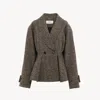 Chloé Herringbone Peplum Wool-blend Coat In Brown