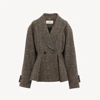 Chloé Short Riding Coat In Chevron Wool