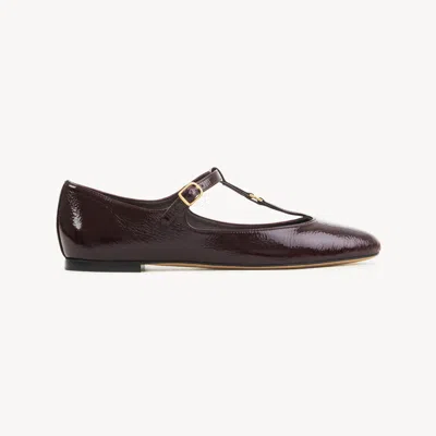 Chloé Marcie Embellished Crinkled Patent-leather Ballet Flats In Burgundy