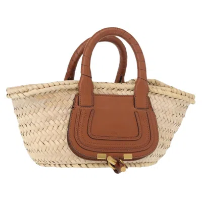 Pre-owned Chloé Chloe Marcie Basket Bag Raffia And Leather Beige Wicker Handbag () In Sand