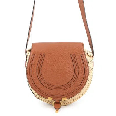 Pre-owned Chloé Marcie Beige Brown Raffia Leather Shoulder Bag ()