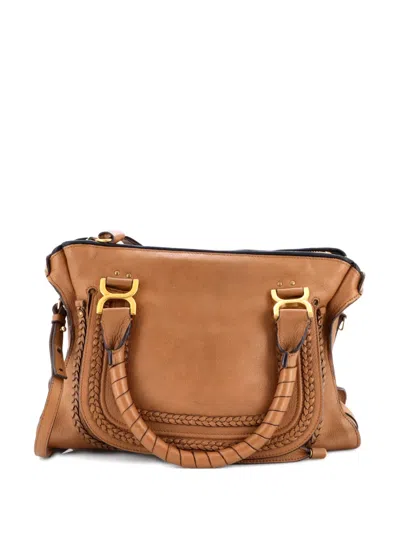 Pre-owned Chloé Marcie Braided Leather Medium Satchel In Brown