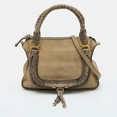 Pre-owned Chloé Marcie Brown Nubuck Leather And Python Trim Shoulder Bag