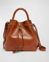 Chloé Marcie Drawstring Bucket Bag In Shiny Calfskin In Clay Brown
