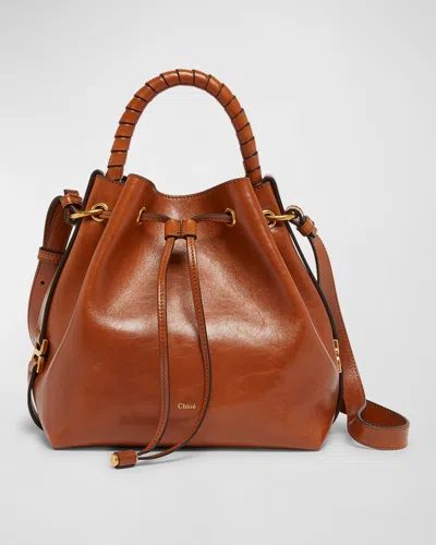 Chloé Marcie Drawstring Bucket Bag In Shiny Calfskin In Clay Brown
