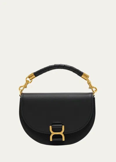 Chloé Marcie Chain Flap Crossbody Bag In Suede And Leather In Black