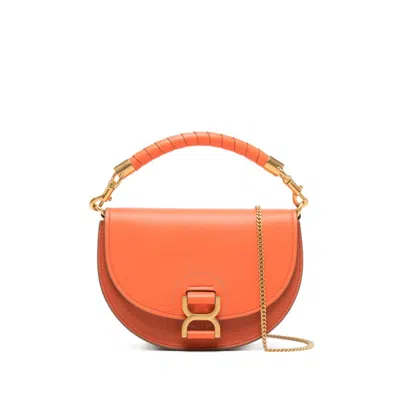 Chloé Chloe Marcie Chain Flap Leaather Tote Bag In Orange