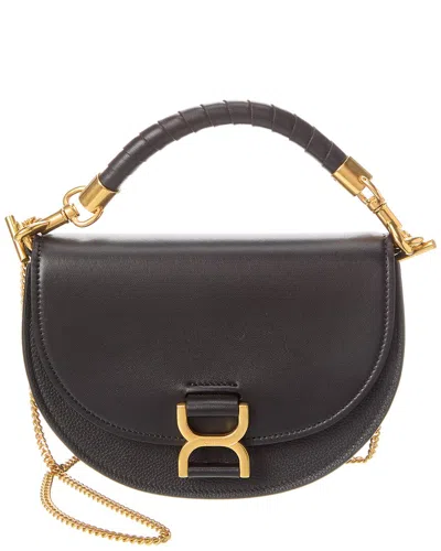 Chloé Marcie Chain Flap Leather & Suede Shoulder Bag In Black