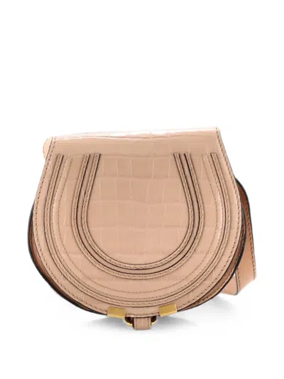 Pre-owned Chloé Marcie Crocodile Embossed Leather Mini Crossbody Bag In Neutrals