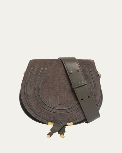 Chloé Marcie Crossbody Bag In Calfskin Suede In Flannel Grey