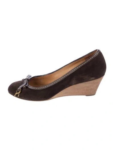 Pre-owned Chloé Marcie Demi Wedge Suede Pumps In Brown