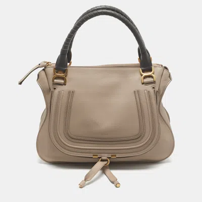 Pre-owned Chloé Marcie Double Carry Large Beige/grey Leather Shoulder Bag In Sand