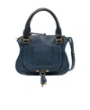 Chloé Marcie Medium Double Carry Satchel Bag In Grained Leather In Blue