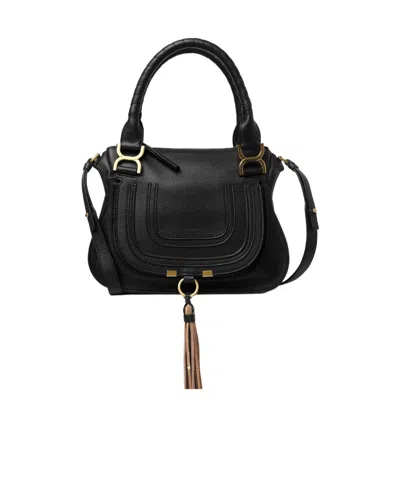 Chloé Marcie Double Tasseled Tote Bag In Black