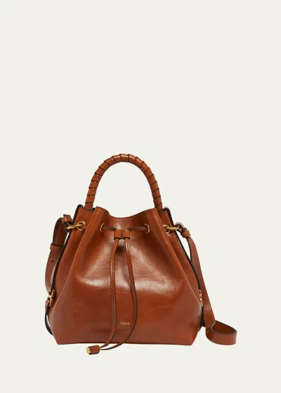Chloé Marcie Drawstring Bucket Bag In Shiny Calfskin In Clay Brown