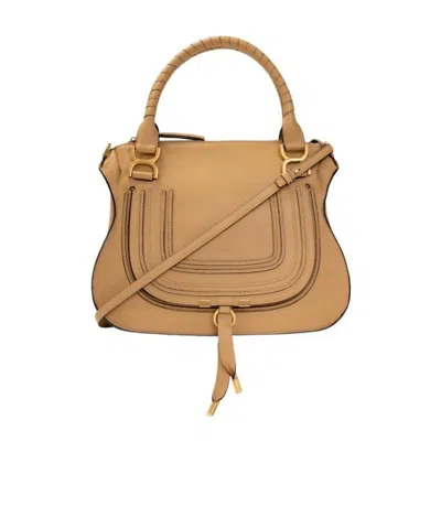 Chloé Marcie Embroidered Leather Tote Bag In Beige