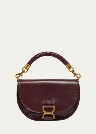 Chloé Marcie Flap Crossbody Bag In Shiny Calfskin In Dimness Purple