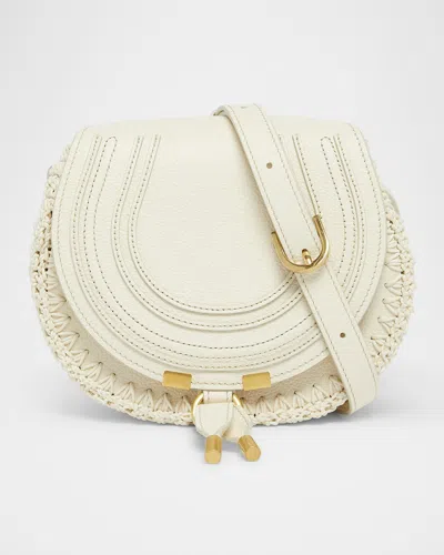 Chloé Marcie Flap Saddle Crossbody Bag In Crochet Fabric And Leather