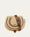 Chloé Marcie Flap Saddle Crossbody Bag In Raffia Fabric And Leather In Hot Sand