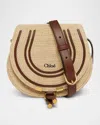 Chloé Marcie Flap Saddle Crossbody Bag In Raffia Fabric And Leather In Hot Sand