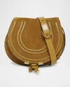 Chloé Marcie Flap Saddle Crossbody Bag In Suede In Gold