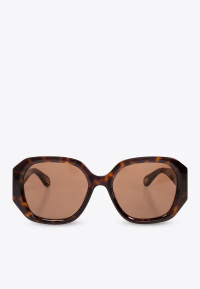 Chloé Marcie Geometric Sunglasses In Brown