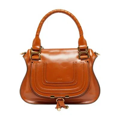 Chloé Marcie Small Glossy Leather Bag In Brown