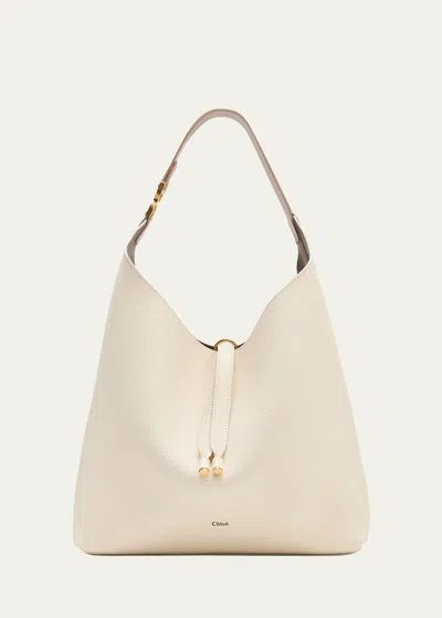 Chloé Sac Hobo Marcie En Cuir Grainé Femme Blanc Taille Onesize 100% Cuir De Veau In Misty Ivory
