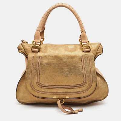 Pre-owned Chloé Marcie Large Gold/beige Leather Shoulder Bag