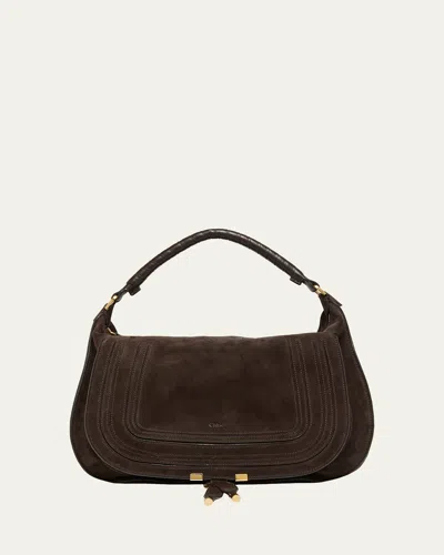 Chloé Marcie Large Saddle Shoulder Bag In Suede In Brown
