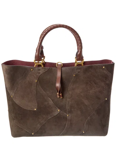 Chloé Marcie Large Suede & Leather Tote In Metallic