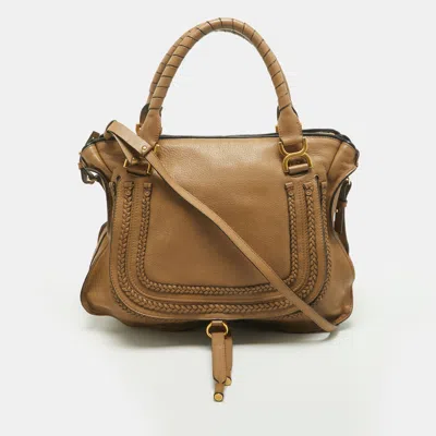 Pre-owned Chloé Marcie Large Tan Leather Shoulder Bag In Brown