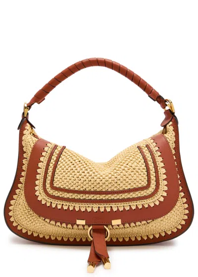 Chloé Chloe Marcie Leather And Raffia Shoulder Bag In Neutral