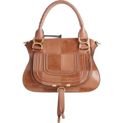 Chloé Marcie Leather & Suede Patchwork Satchel In Brown