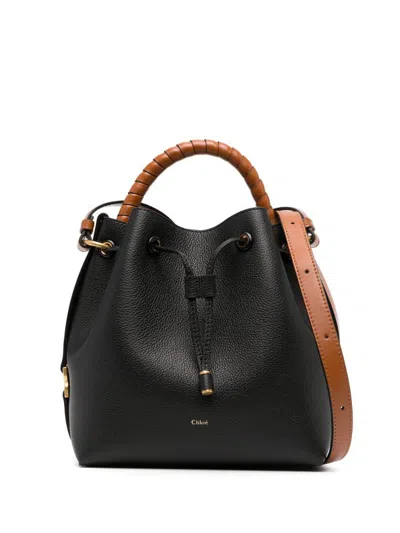 Chloé Marcie Grainy Leather Bucket Bag In Black