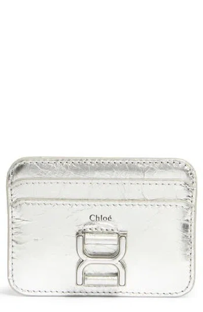 Chloé Marcie Leather Card Case In Silver