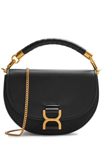 Chloé Marcie Leather Cross Body Bag, Leather Bag, Crescent Bag In Black