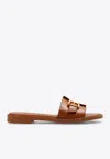 Chloé Marcie Leather Flat Sandals In Brown