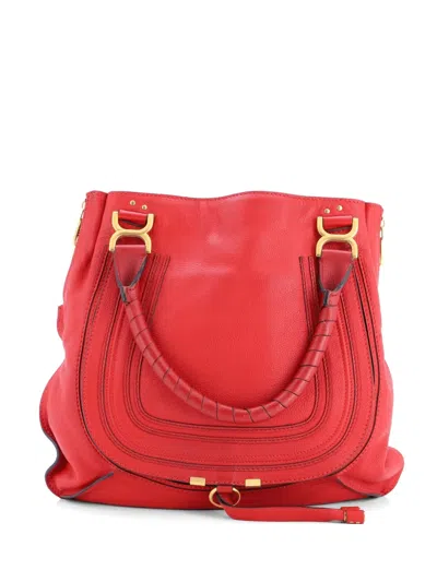 Pre-owned Chloé Marcie Leather Large Satchel In Red