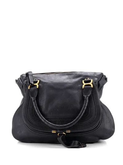 Pre-owned Chloé Marcie Leather Large Shoulder Bag In Black