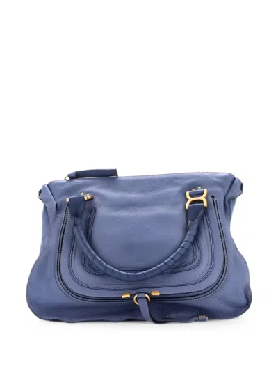 Pre-owned Chloé Marcie Leather Large Shoulder Bag In Blue