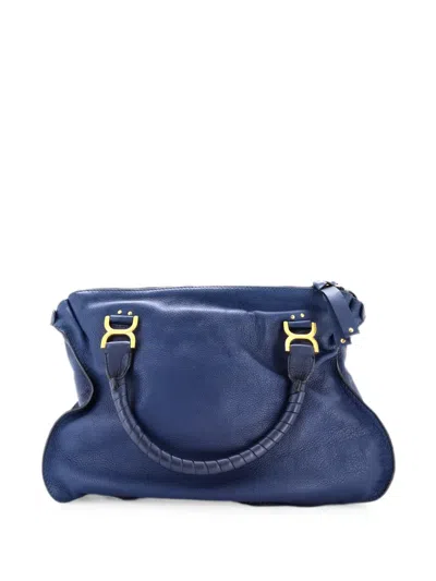 Pre-owned Chloé Marcie Leather Large Shoulder Bag In Blue