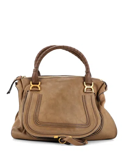 Pre-owned Chloé Marcie Leather Large Shoulder Bag In Neutral