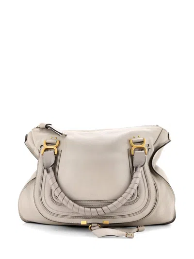 Pre-owned Chloé Marcie Leather Large Shoulder Bag In Neutral