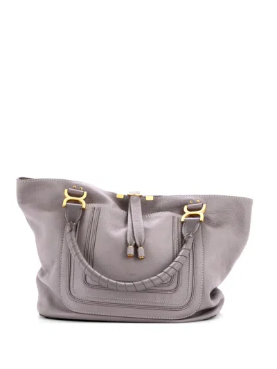 Pre-owned Chloé Marcie Leather Large Tote Bag In Gray