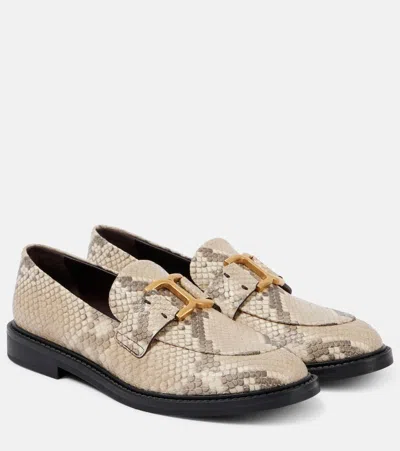 Chloé Marcie Buckled Snake-effect Leather Loafers In Python