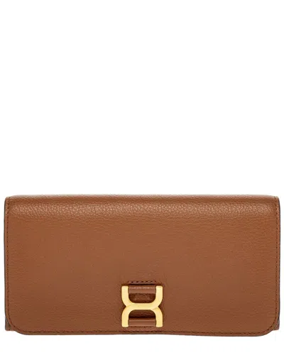 Chloé Portefeuille Long À Rabat Marcie En Cuir Grainé Femme Brun Taille Onesize 100% Cuir De Veau In Brown